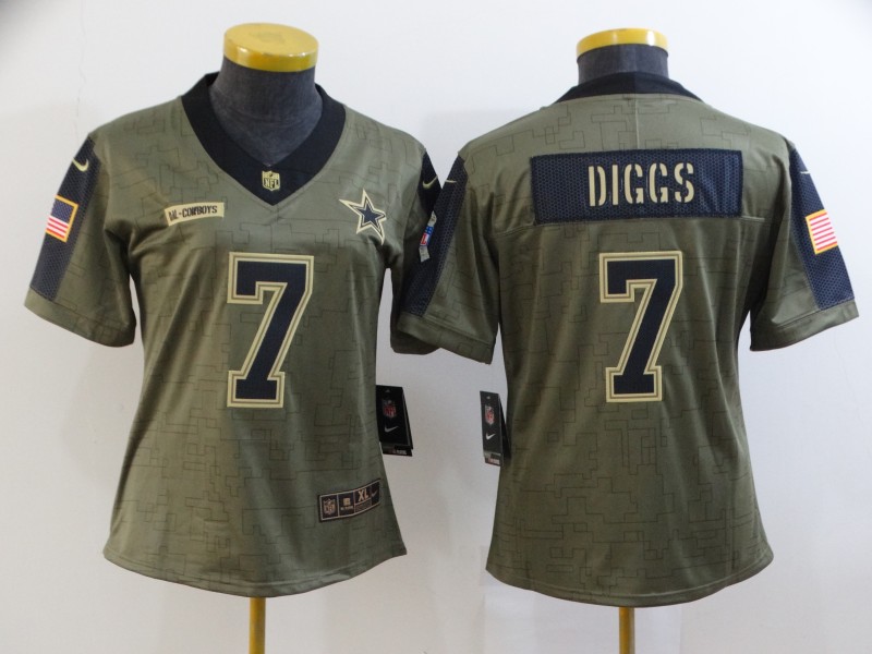 2021 Women Dallas Cowboys #7 Diggs Nike Olive Salute To Service Limited NFL jersey->nfl hats->Sports Caps